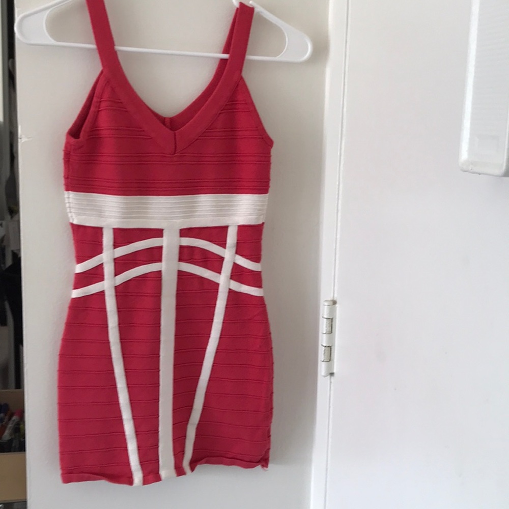 Magenta & White Striped Tank Bandage Mini Dress
